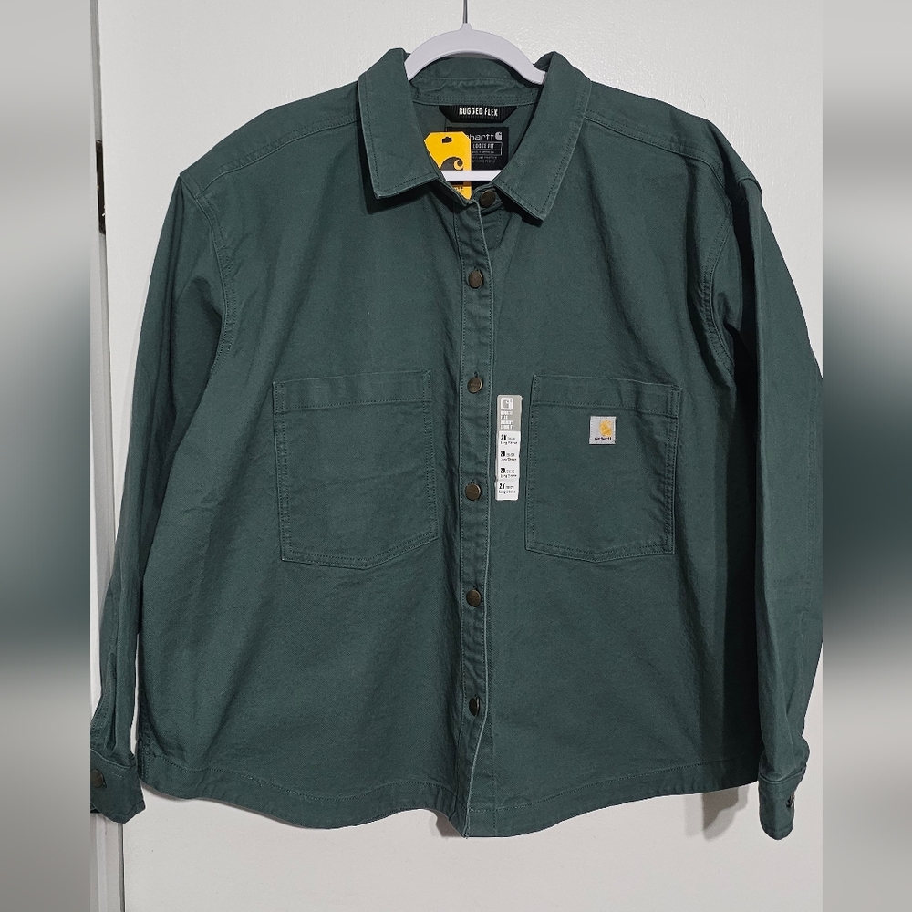 Carhartt Womens Montana Rugged Flex Loose Fit HW Duck Overshirt Green SZ XXL NWT